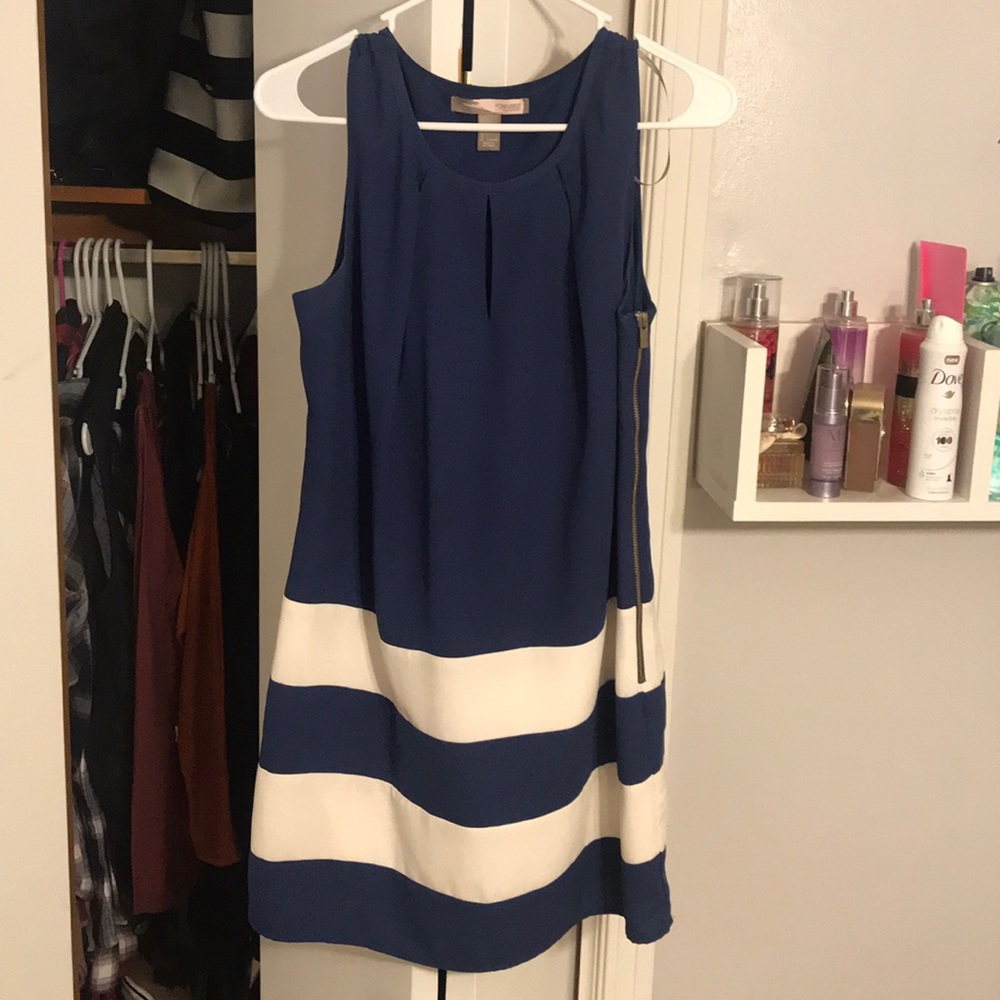 Navy and white mini dress